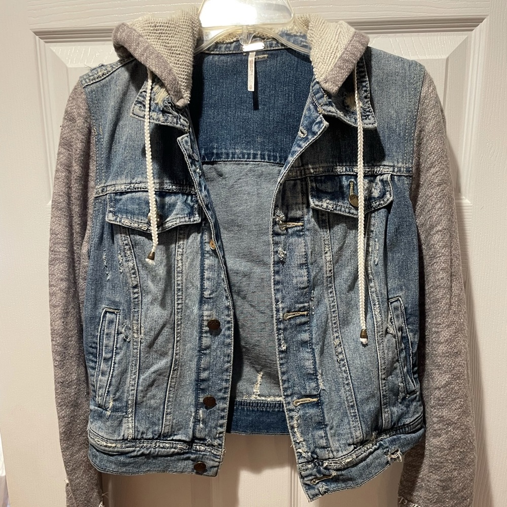 Free People Jean Jacket Hoodie with Cotton Sleves